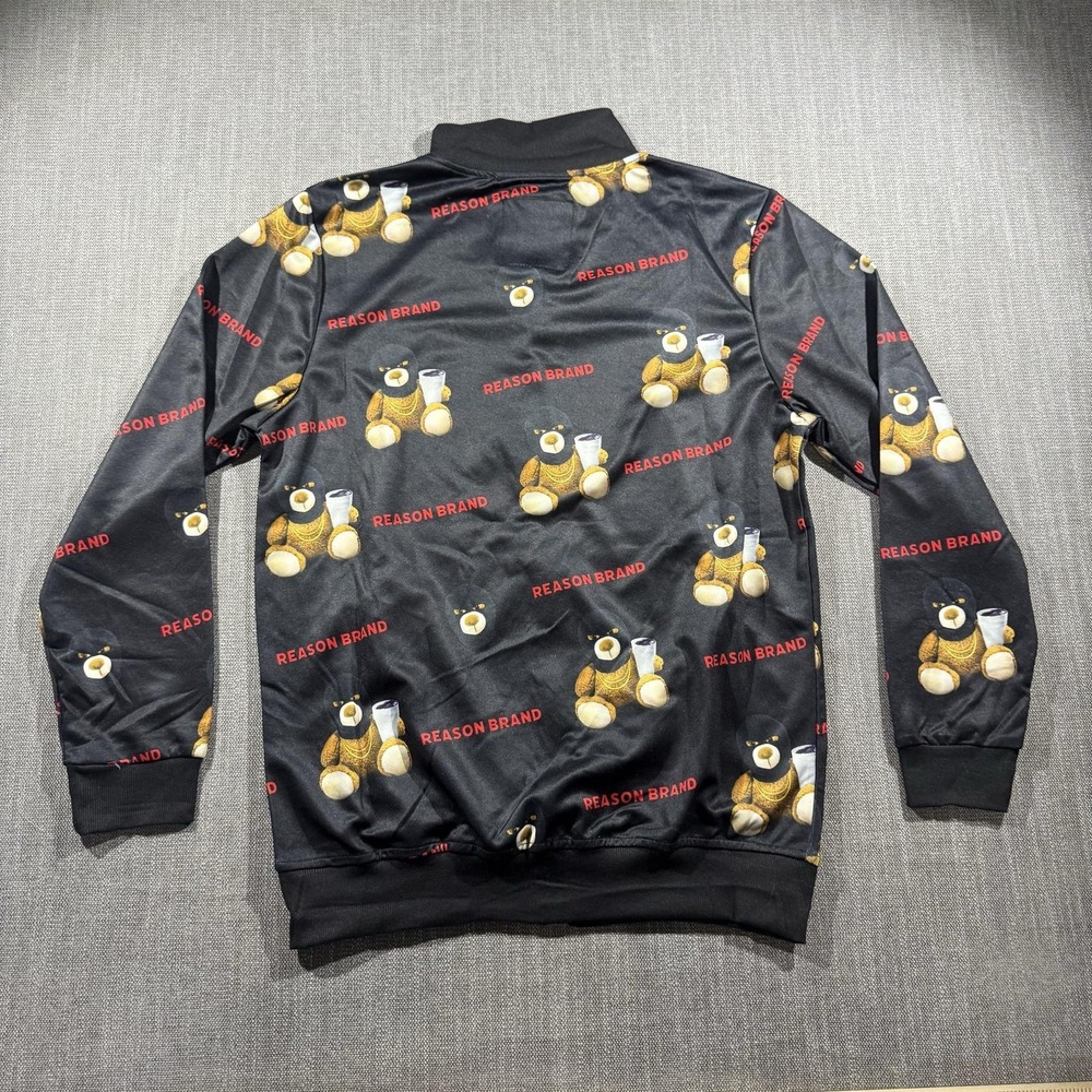 Reason Brand Jacket Mens Medium Black Bear Print Track Full Zip Streetwear - Picture 5 of 6